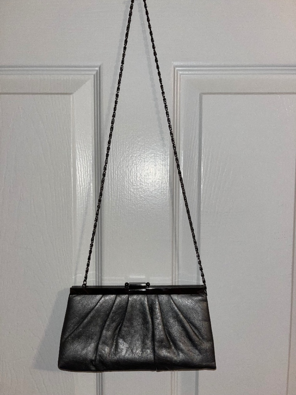 Silver Fancy Purse Clutch Metal Strap